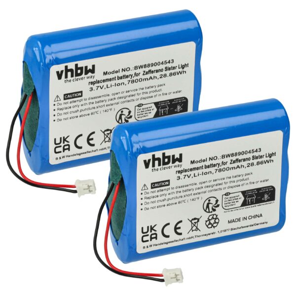 2x Bateria vhbw para Zafferano Sister Light, LD0300A3 7800 mAh 3.7 V Li-Ion