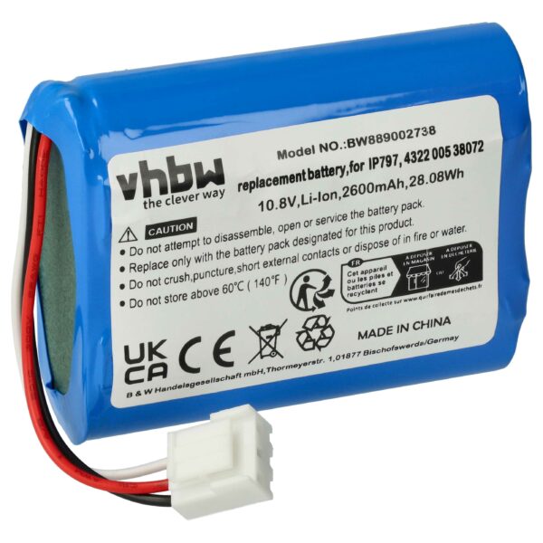 Bateria vhbw 2600mAh 10.8V Li-Ion compatível com Philips IP797, 4322 005 38072