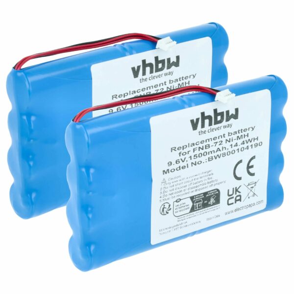2x Bateria vhbw para Rádio Yaesu / Vertex - 1500 mAh 9.6 V NiMH (FNB-72xh, FNB-72xx, FNB-72x, FNB-72xe, FNB-85, FNB-72)