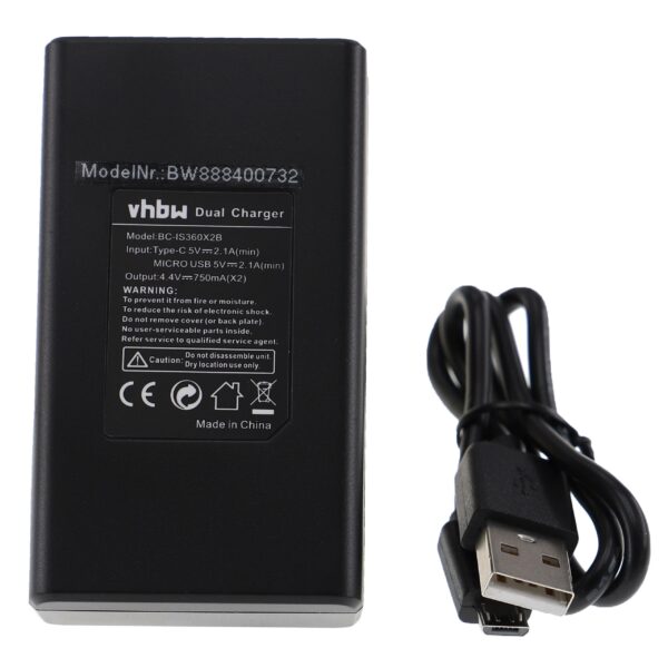 Carregador Duplo de Baterias vhbw Micro-USB e USB-C para Insta360 One X2
