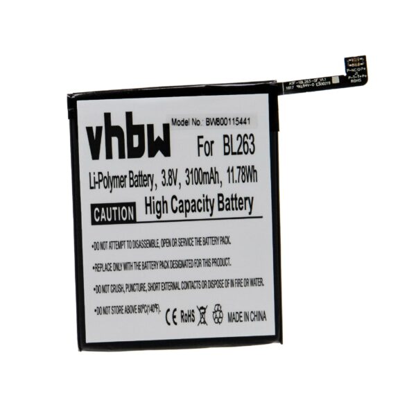 Bateria de Telemóvel vhbw para Lenovo BL263 - 3100 mAh 3.85 V Li-polymer