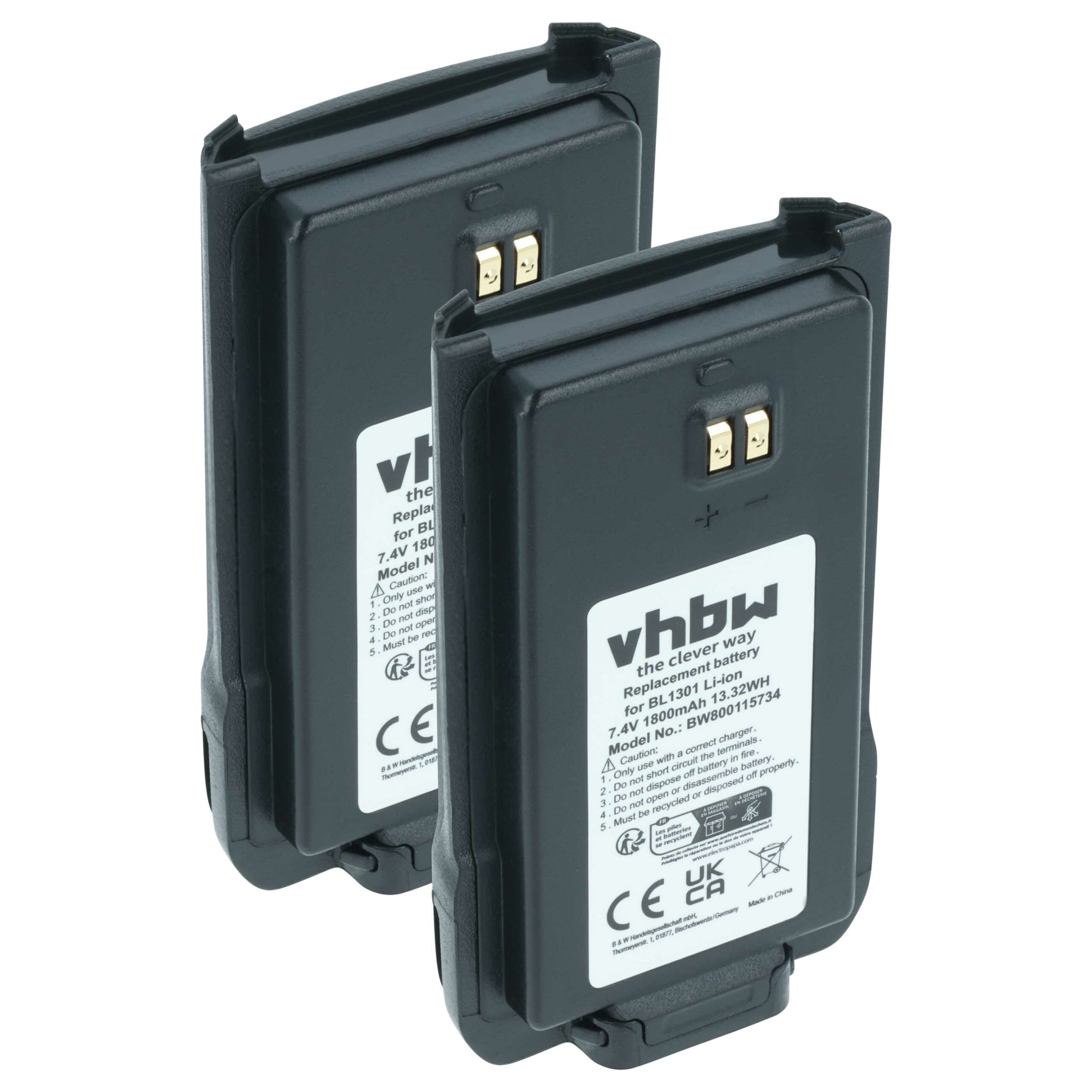 Bateria para Rádio HyT/Hytera BL2407, BL1301, BL1719 - 1800 mAh 7.4 V Li-Ion (Pack 2x)