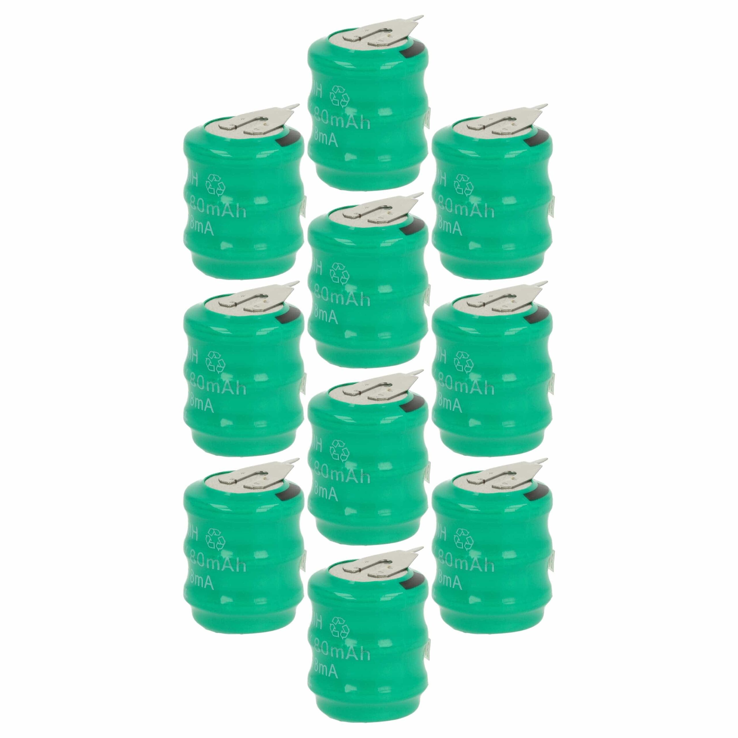 Bateria de Botão Recarregável 3/V80H 80 mAh 3.6V NiMH - 10 unidades vhbw com 2 Pinos