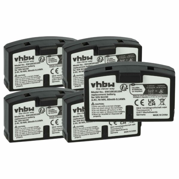 Bateria sem fios vhbw 5x para Sennheiser BA151, BA150 - 60 mAh 2.4 V NiMH