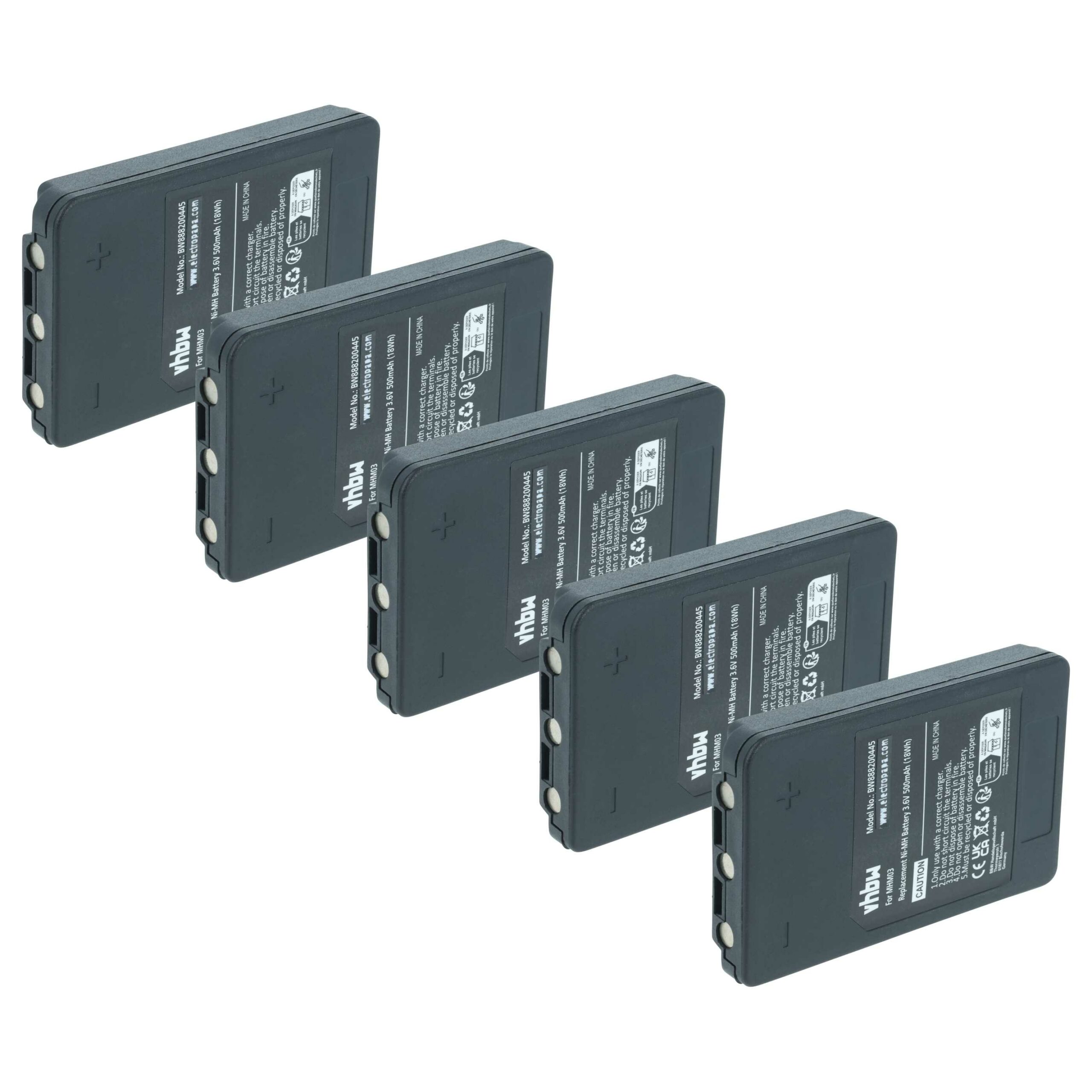 Jogo de 5 Baterias de Substituição vhbw para Autec MHM03, LPM01LI, LPM01, R0BATT00E10A0 - 500 mAh