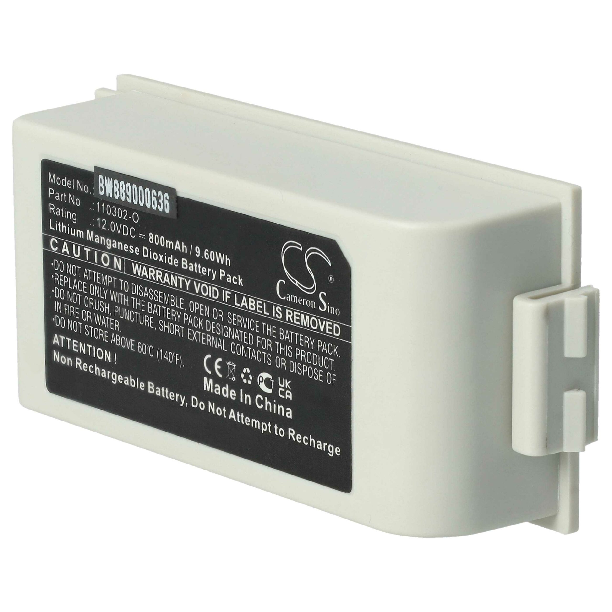 Bateria vhbw para Equipamentos Médicos Schiller 110302-O - 800 mAh 12 V Li-MnO2
