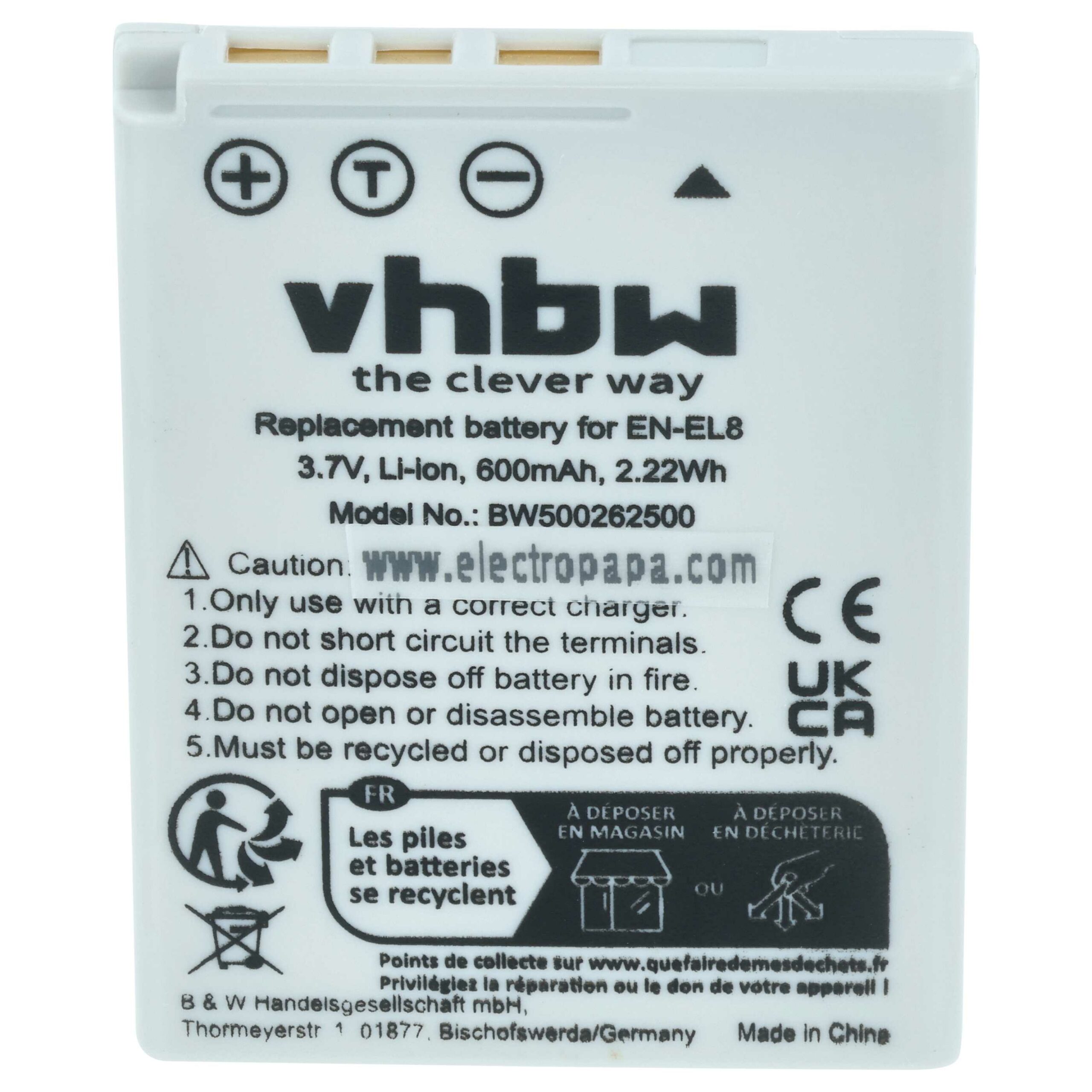 Bateria vhbw EN-EL8 para Nikon - 600mAh, 3.6V, Li-Ion - Image 3