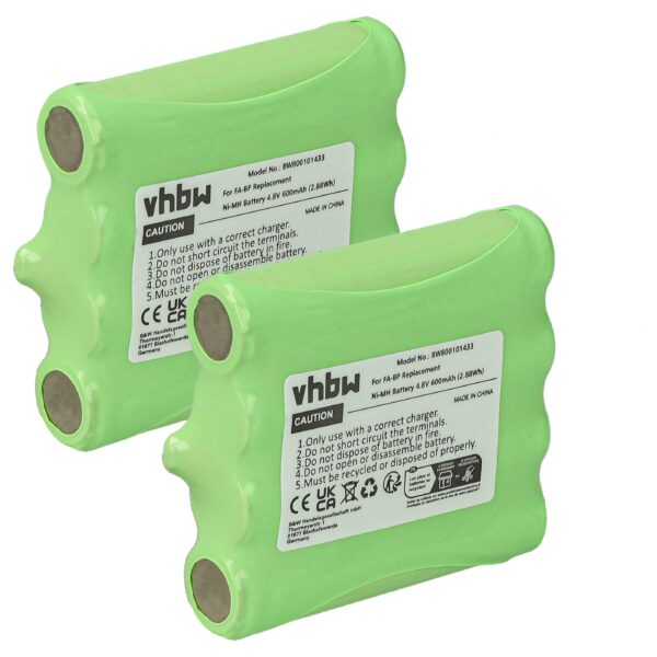 Pack 2 Baterias vhbw para Rádio CB Cobra FA-BP, GA-CT, GA-CR, GA-CM, FA-CK - 600 mAh 4.8 V NiMH