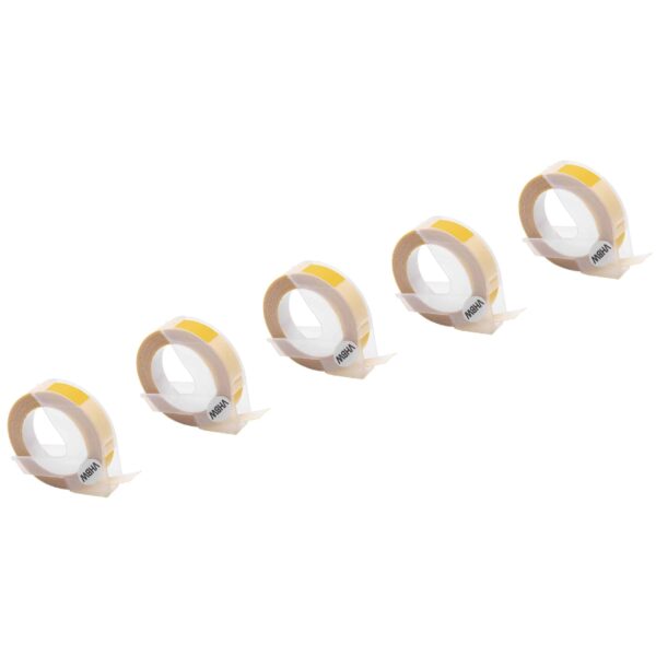 Pack 5x Fita de Etiquetas 3D vhbw para Dymo S0898160 - 9 mm Branco em Amarelo