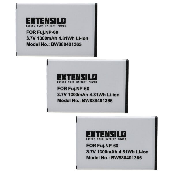 3x Bateria de Substituição Casio NP-30 - 1300mAh, 3.7V, Li-Ion EXTENSILO