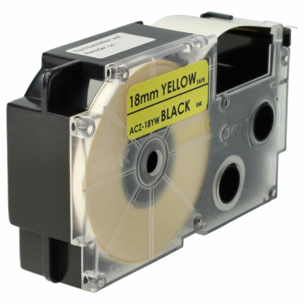 Fita de Etiqueta vhbw para Casio XR-18YW1, XR-18YW - 18 mm Preto em Amarelo