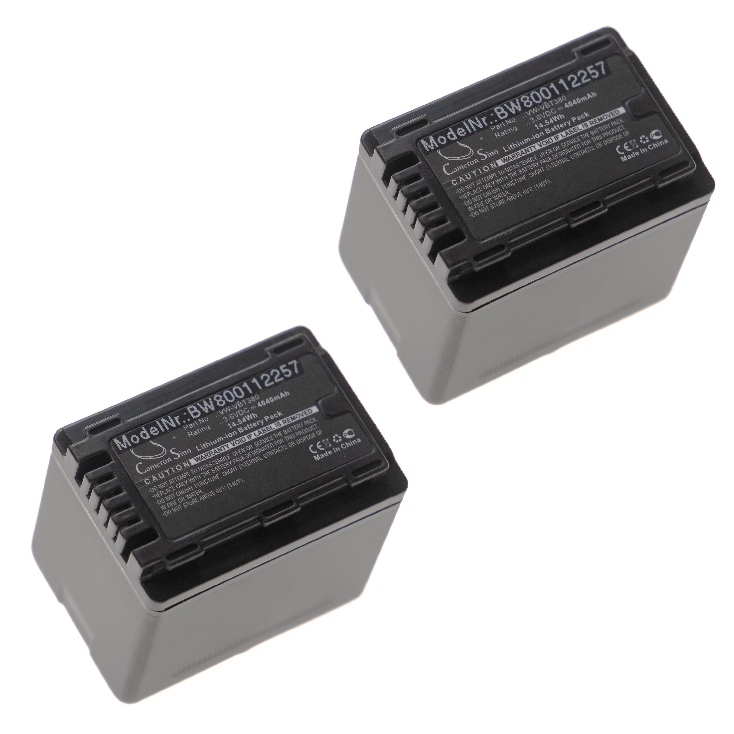 Pack de 2 Baterias vhbw para Panasonic VW-VBK180, VW-VBT380 - 4040 mAh 3.6 V