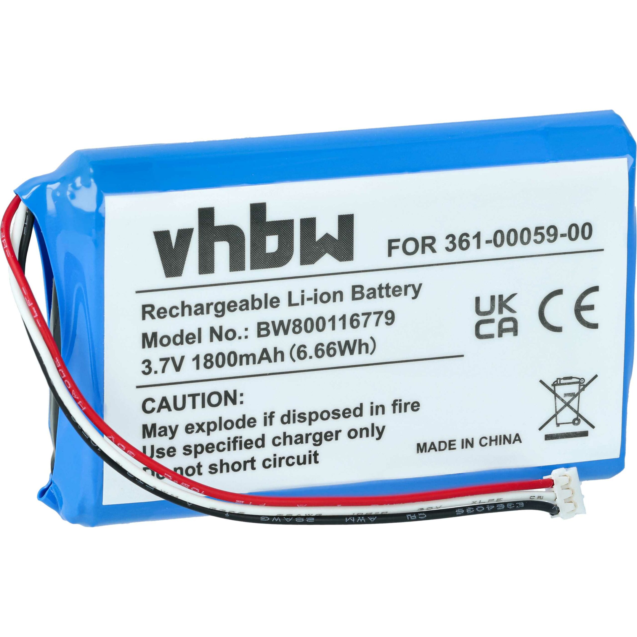 Bateria vhbw para GPS Garmin 361-00059-01 - 1800mAh, 3.7V Li-polymer