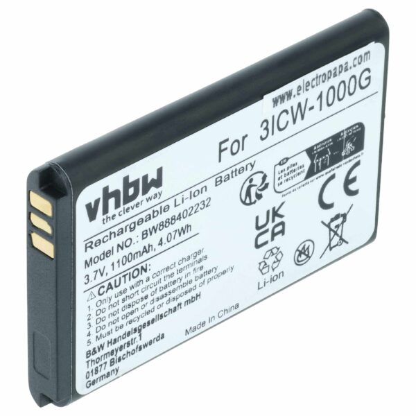 Bateria vhbw para telefone fixo UniData / Incom 3ICW-1000G - 1100 mAh 3.7 V Li-Ion