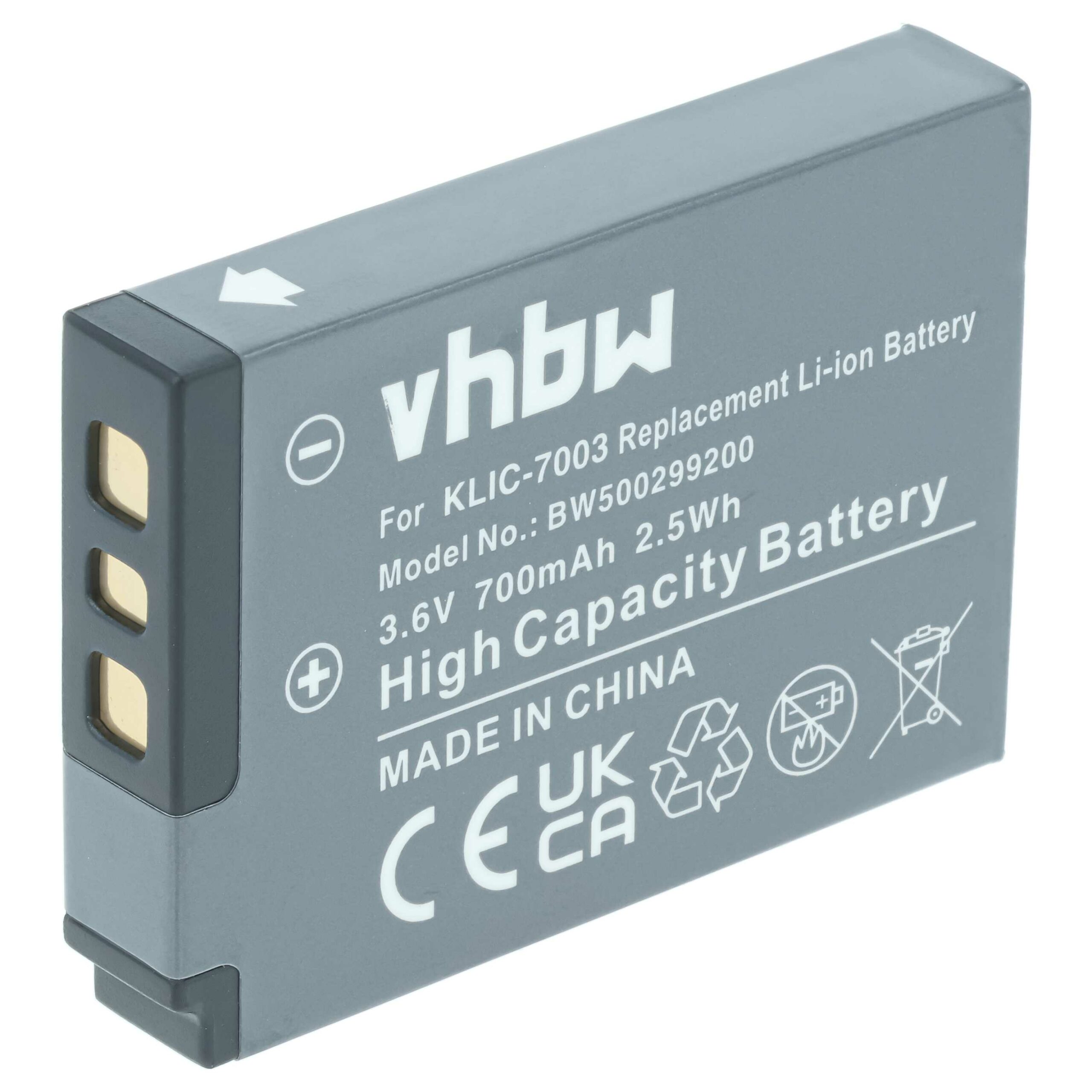 Bateria vhbw compatível com Kodak Klic-7003 - 700mAh, 3.6V, Li-Ion