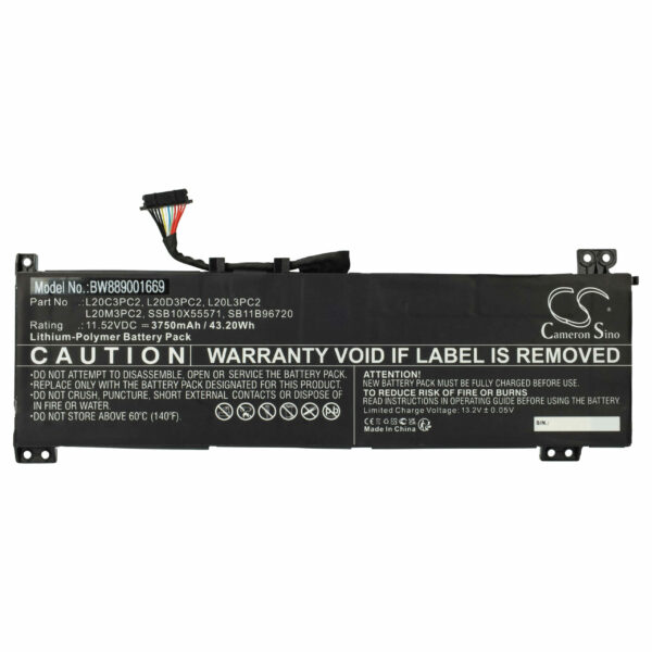 Bateria vhbw para Lenovo - Substitui 5B11B96718, 5B11B96719, L20C3PC2, 5B11B96715 - 3750 mAh 11.55 V Li-Polímero