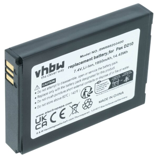 Bateria vhbw para Pax Barcode Scanner POS (1750 mAh, 7.4 V)