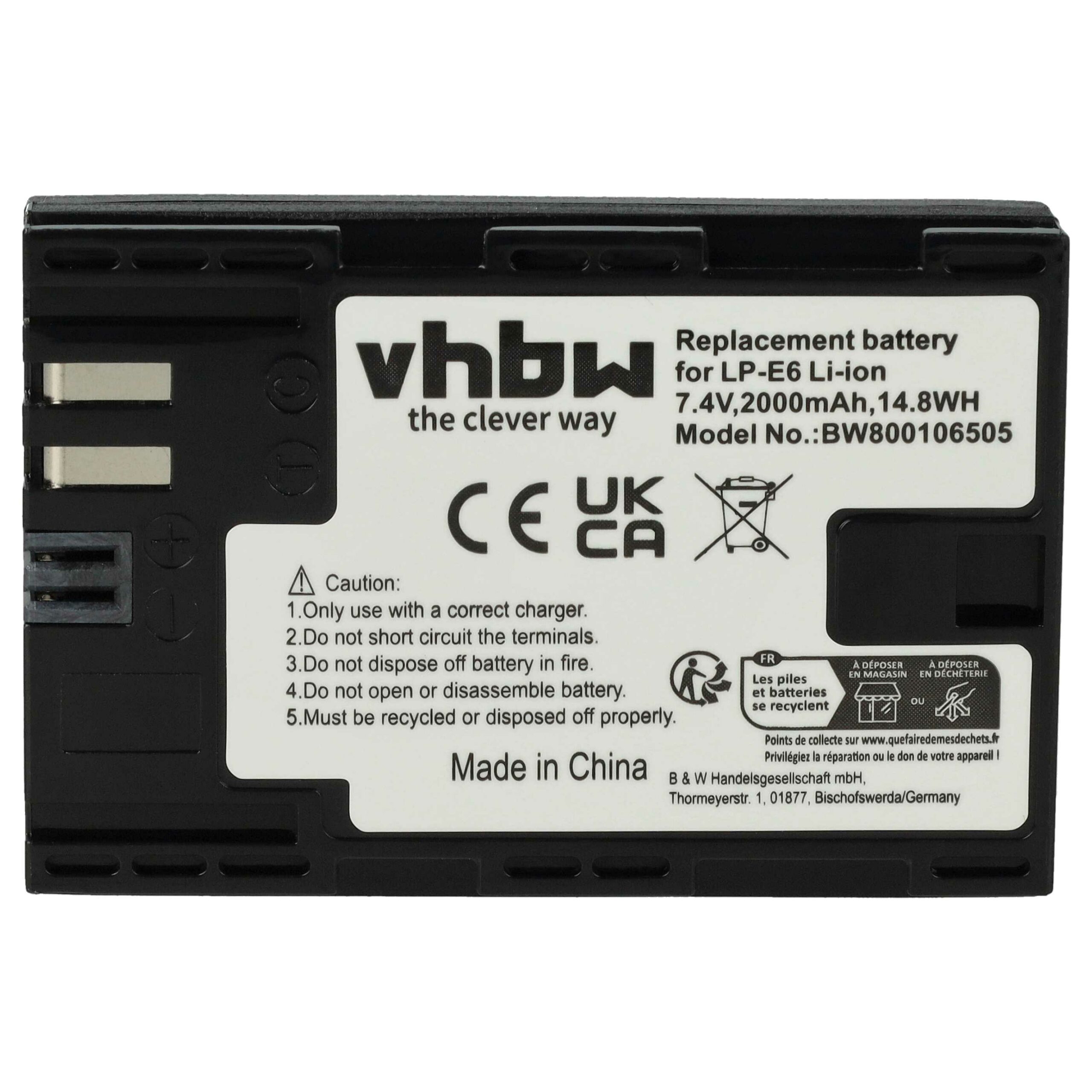 Bateria vhbw substitui Canon LP-E6 - 2000mAh, 7.2V, Li-Ion com Chip Info - Image 3