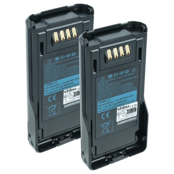 2x Baterias vhbw 2000 mAh 7.4 V para Rádios Kenwood NX-5000, NX-5200, TK-5230