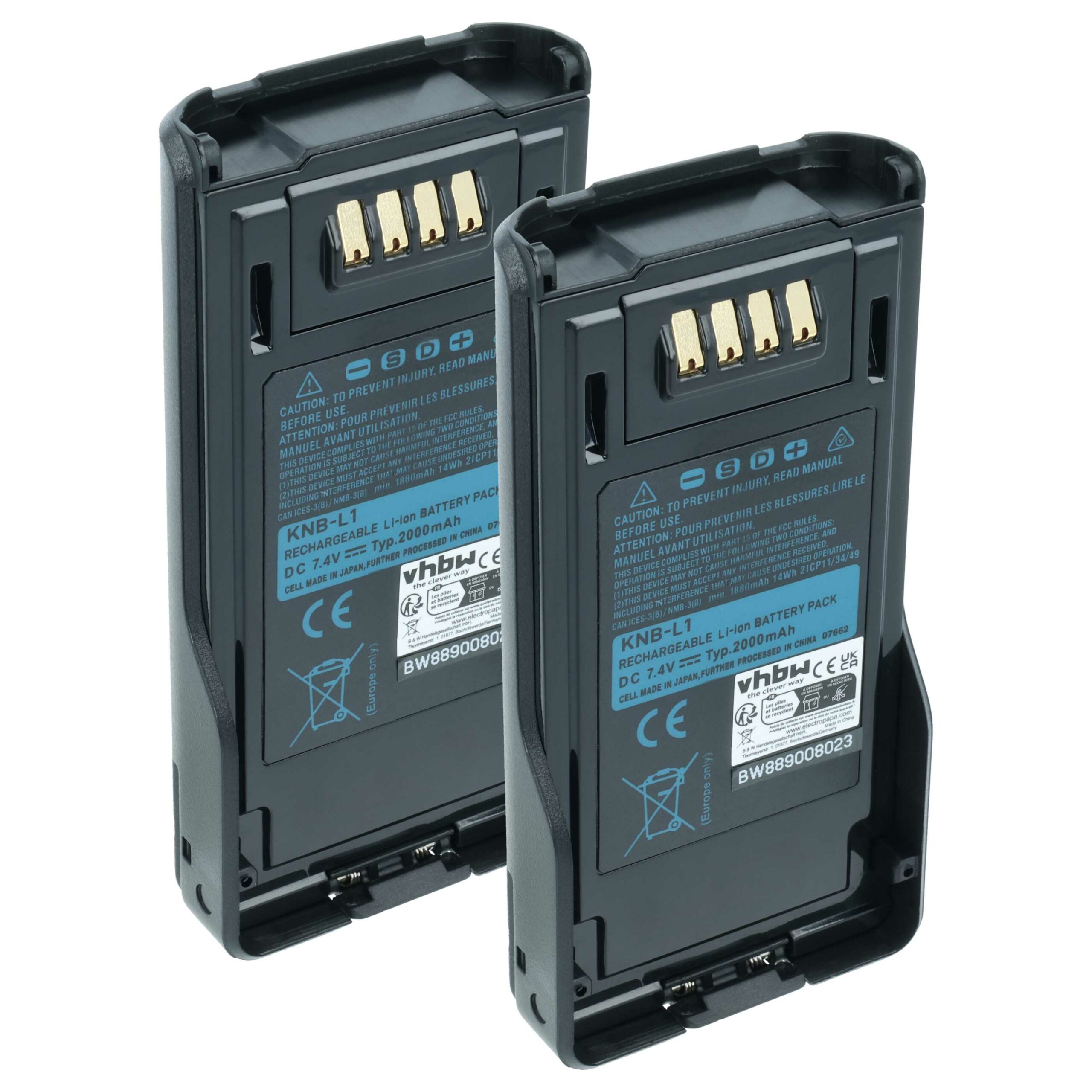 2x Baterias vhbw 2000 mAh 7.4 V para Rádios Kenwood NX-5000, NX-5200, TK-5230