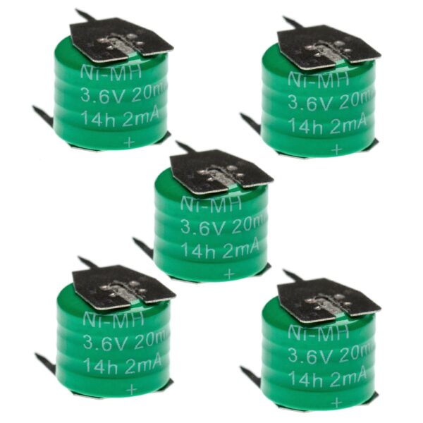 Bateria NiMH 3.6V 20 mAh vhbw - Pack 5 Unidades + 3 Conectores PCB para Modelos Rádio Controlado