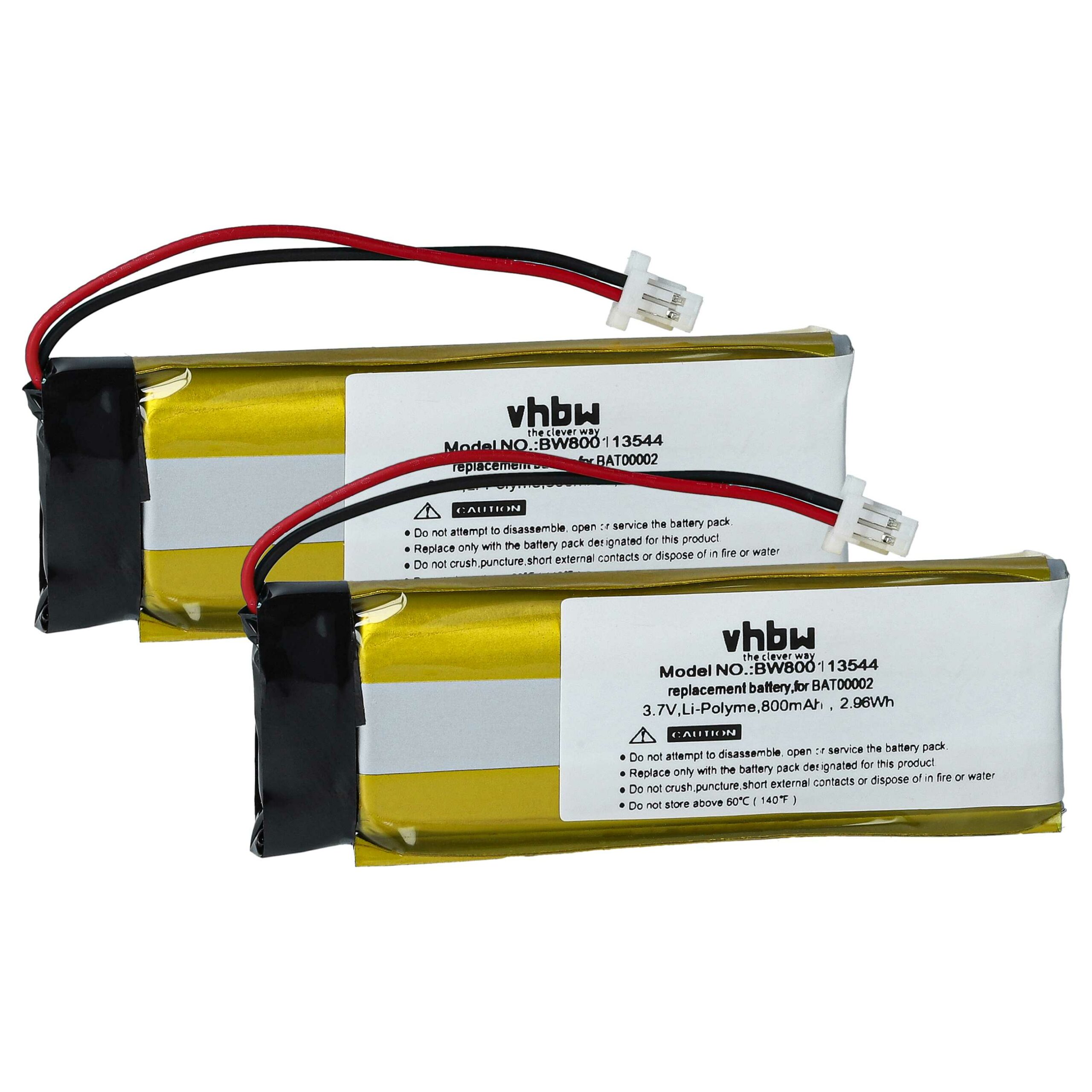 Bateria vhbw para Auscultadores sem fios Cardo / Schuberth 800 mAh 3.7 V Li-Polímero (2x)