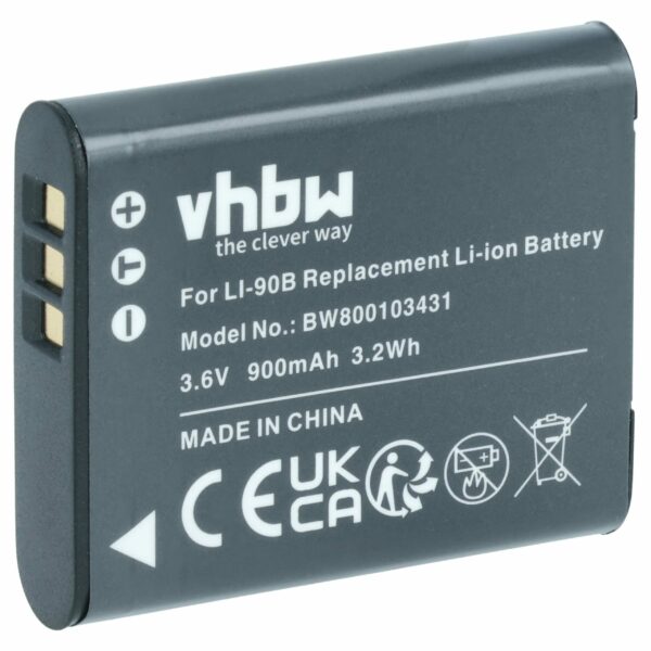 Bateria compatível com Olympus Li-90B, Li-92B - 900mAh, 3.6V, Li-Ion vhbw