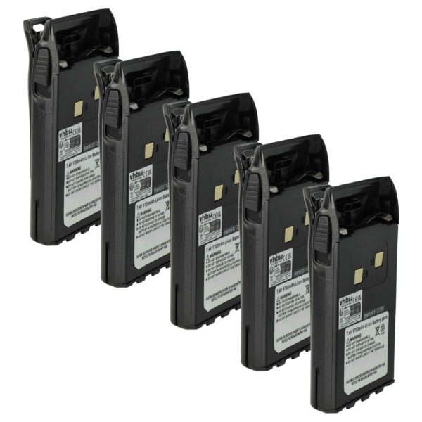 Bateria vhbw 5x 1700 mAh 7.4V Li-Ion para Rádios CB Maas, Team TeCom, Albrecht, Wouxun, Midland, Dynascan + Clip de Cinto