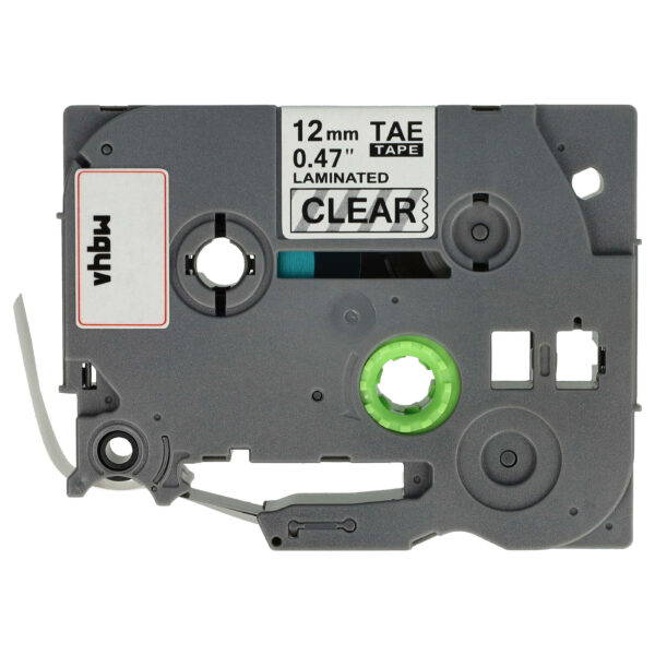 Fita de Etiqueta Compatível com Brother TZE-131S - 12 mm Preto sobre Transparente