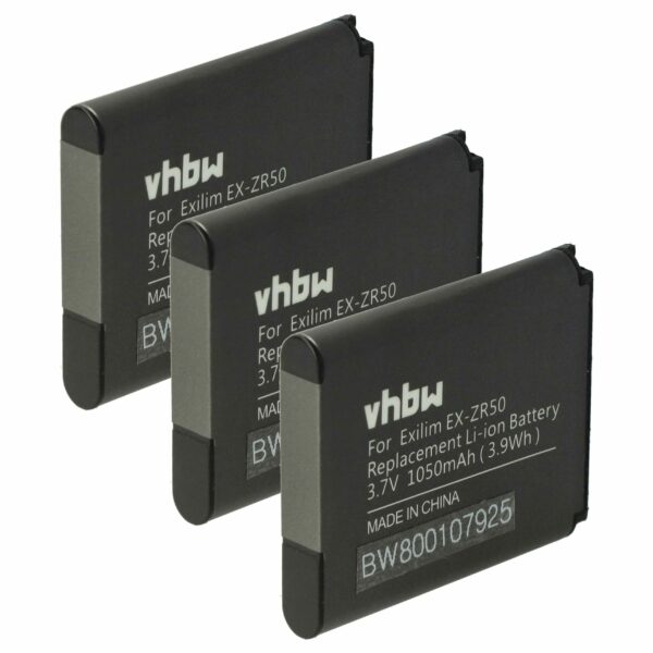 Pack 3 Baterias vhbw NP-160 compatível Casio - 1050mAh, 3.7V, Li-Ion