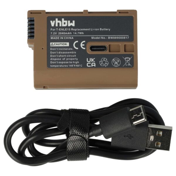 Bateria vhbw para Nikon EN-EL15, EN-EL15b, EN-EL15A - 2040mAh, 7.2V com Porta USB-C
