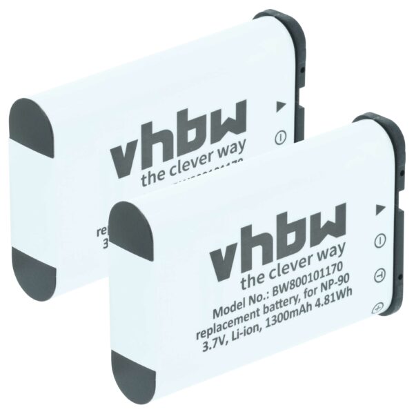 2x Bateria substitui Casio NP-90 - 1300mAh, 3.6V, Li-Ion vhbw