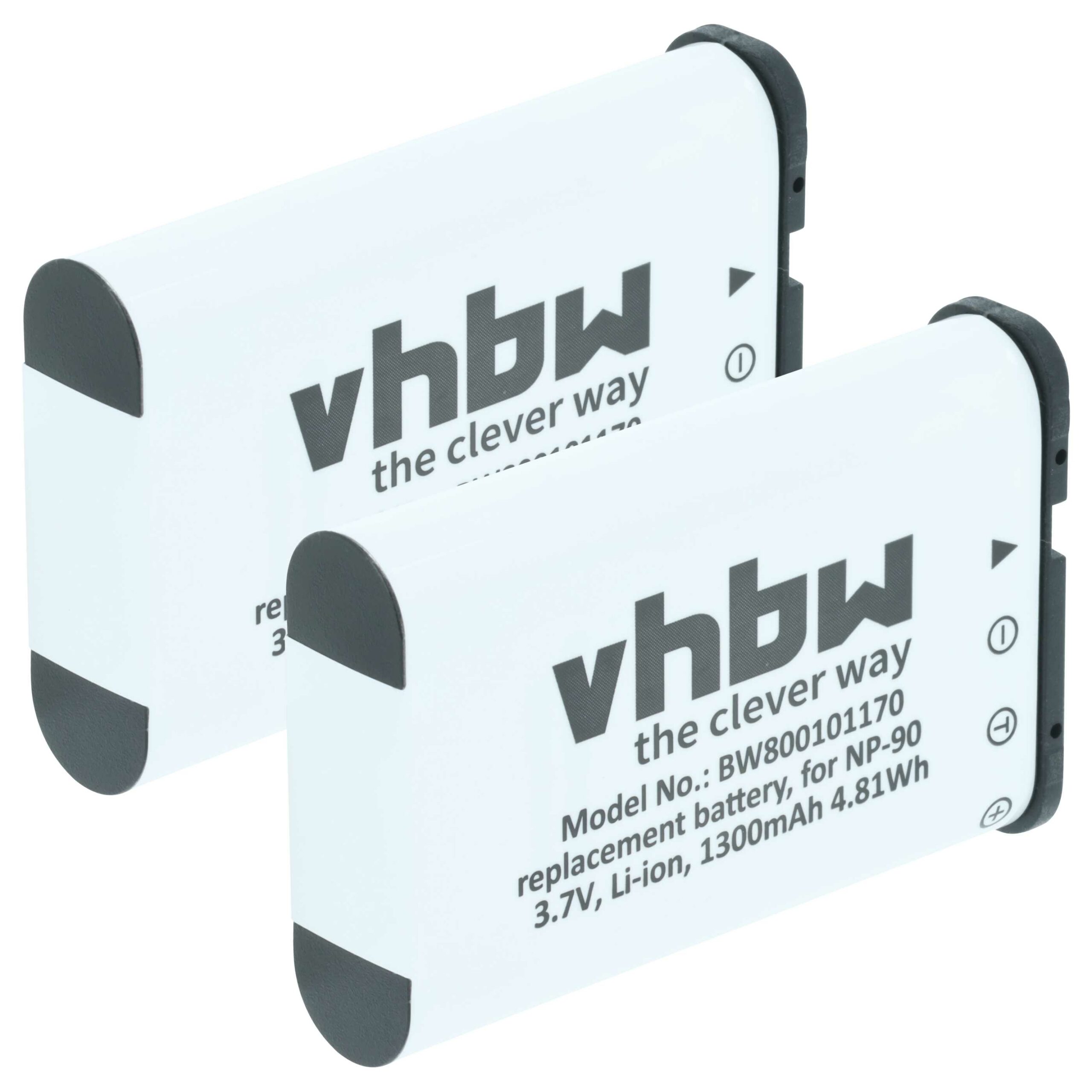 2x Bateria substitui Casio NP-90 - 1300mAh, 3.6V, Li-Ion vhbw