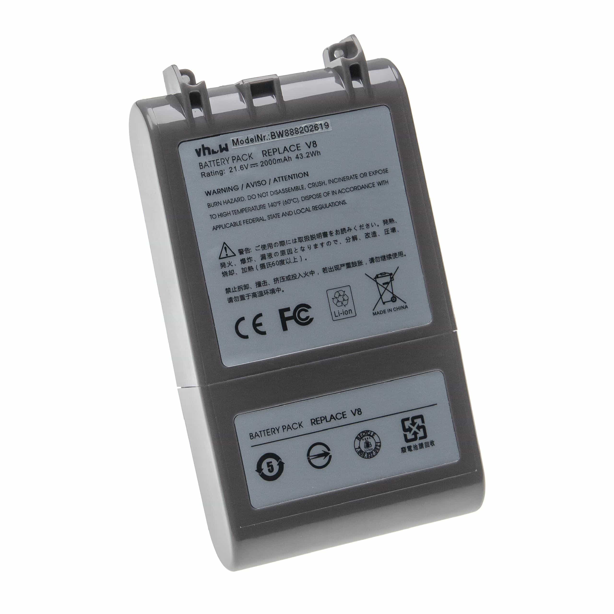 Bateria vhbw para Dyson V8, SV10 2000mAh, 21.6V, Li-Ion - Image 2