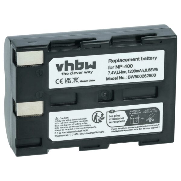 Bateria compatível com Konica Minolta NP-400 - 1200mAh, 7.2V, Li-Ion