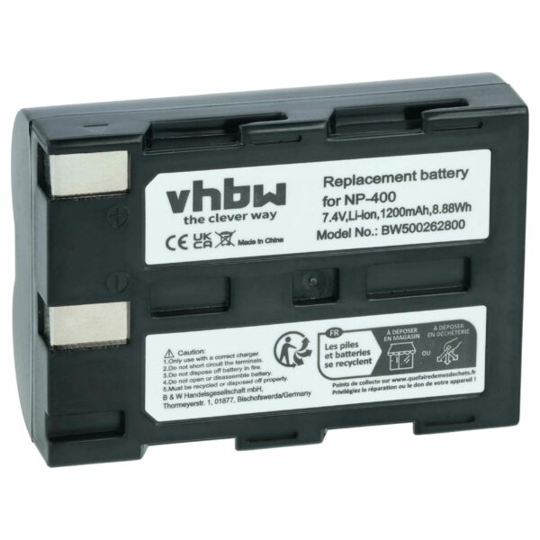 Bateria compatível com Konica Minolta NP-400 - 1200mAh, 7.2V, Li-Ion