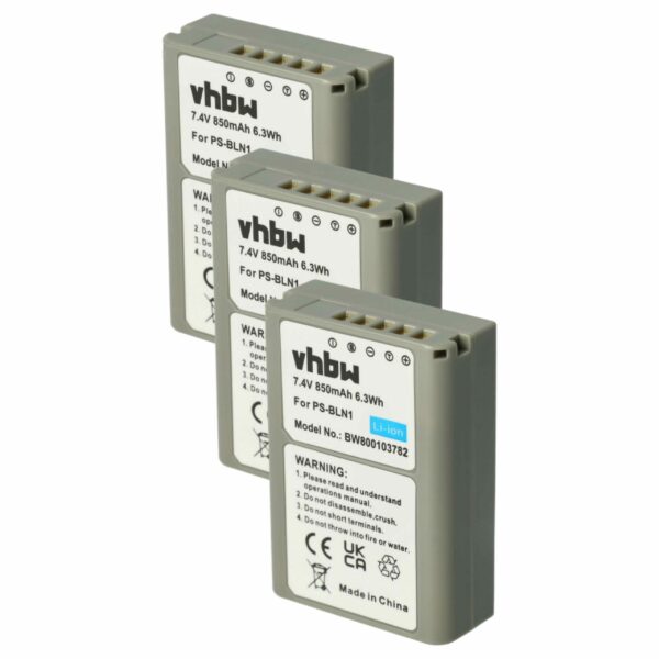 Bateria vhbw para Olympus PS-BLN1 - 850mAh, 7.6V, Li-Ion com Chip de Informação (Pack 3x)