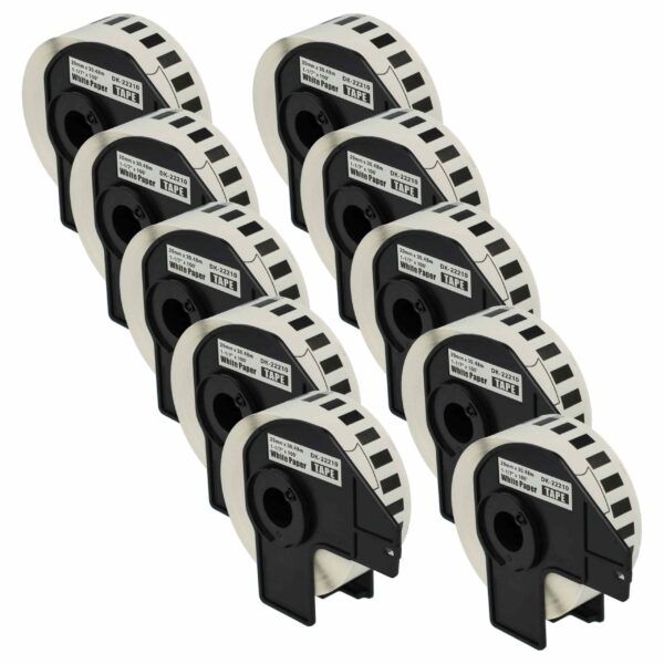10x Rolo de Etiquetas compatível Brother DK-22210 - 29 mm x 30,48 m + Suporte