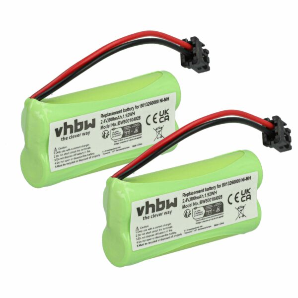 2 Baterias vhbw compatíveis com Philips 2SNAAA55HSJ1, 2SN-AAA55H-S-J1 - 800 mAh 2.4 V NiMH