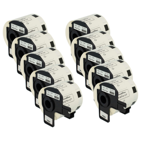 10x Rolos de Etiquetas vhbw para Brother DK-11209 - 62 mm x 29 mm com Suporte