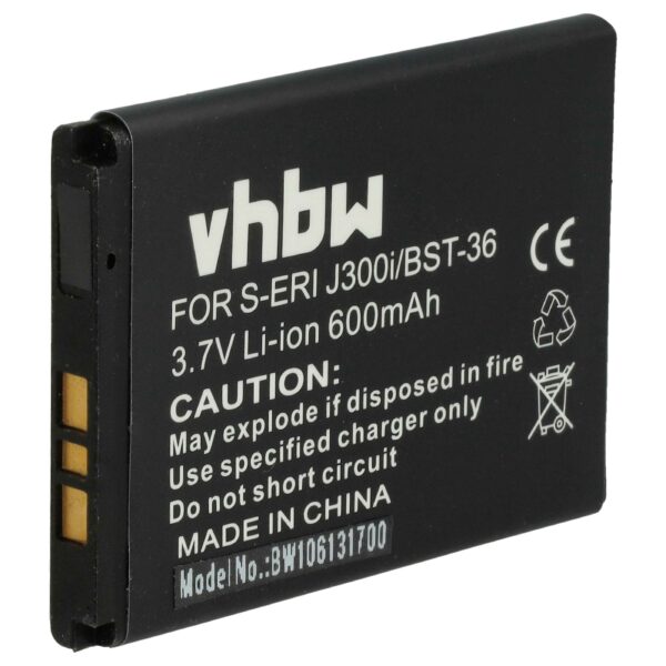 Bateria para Telemóvel Compatível Sony-Ericsson BST-36 - 600 mAh 3.7 V Li-Ion vhbw