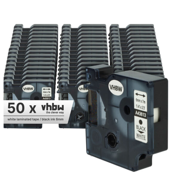 50x Fita de Etiquetas Compatível com Dymo D1 43613 - 6 mm Preto sobre Branco