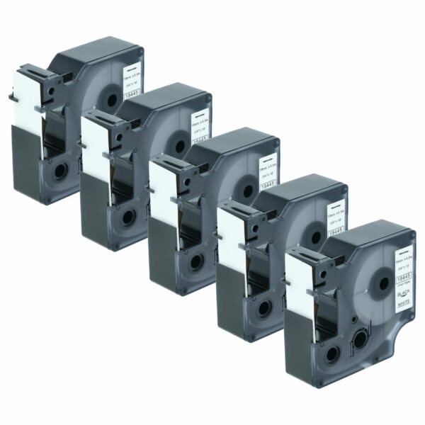 Pack 5x Fita de Etiquetas compatível com Dymo 18445 - 19 mm Preto sobre Branco, Vinil