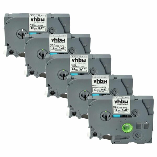 Pack 5x Fita Etiquetadora Compatível Brother TZE-231, TZ-231 - 12 mm Preto sobre Branco