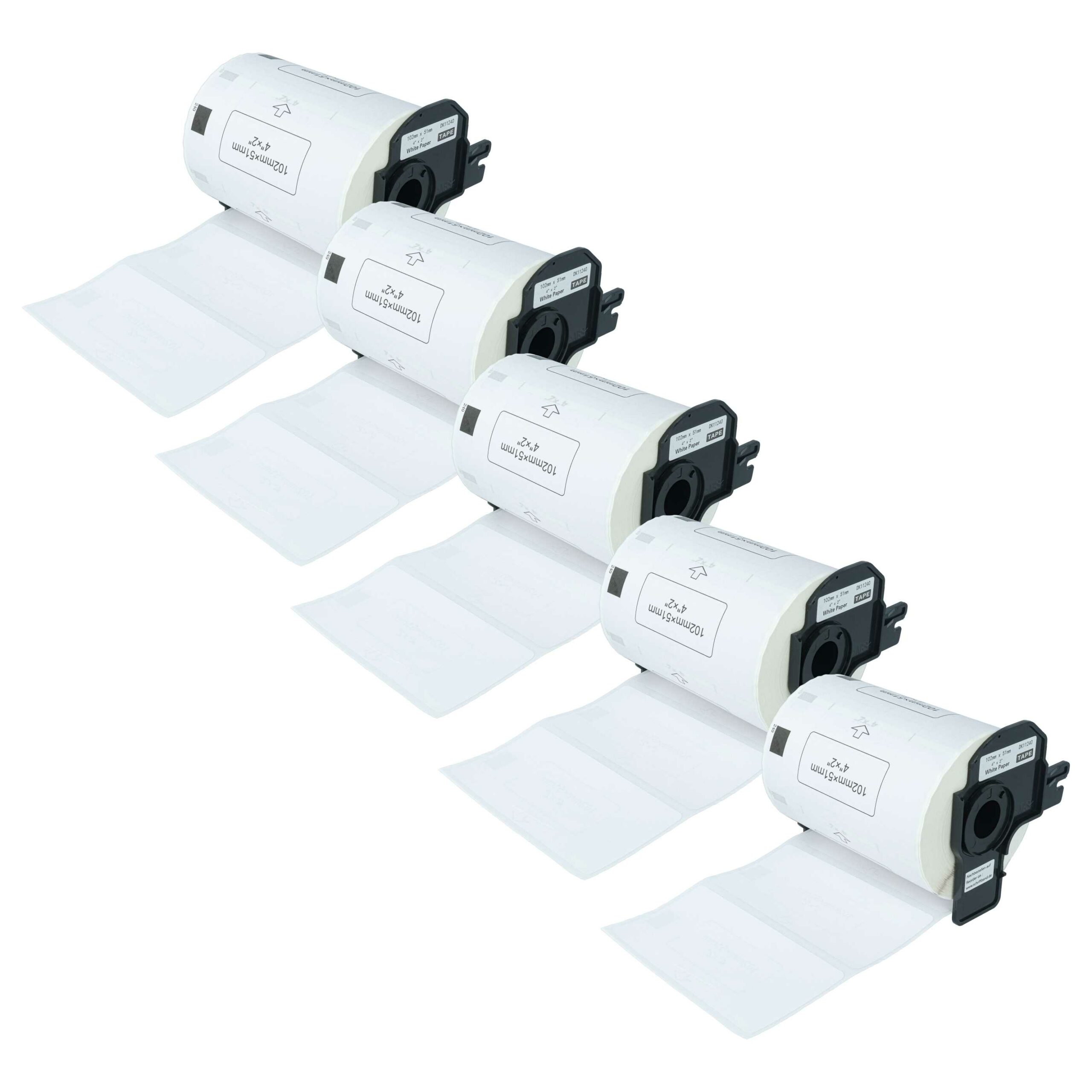 5x Rolos de Etiquetas vhbw para Brother DK-11240 - 102 mm x 51 mm com Suporte