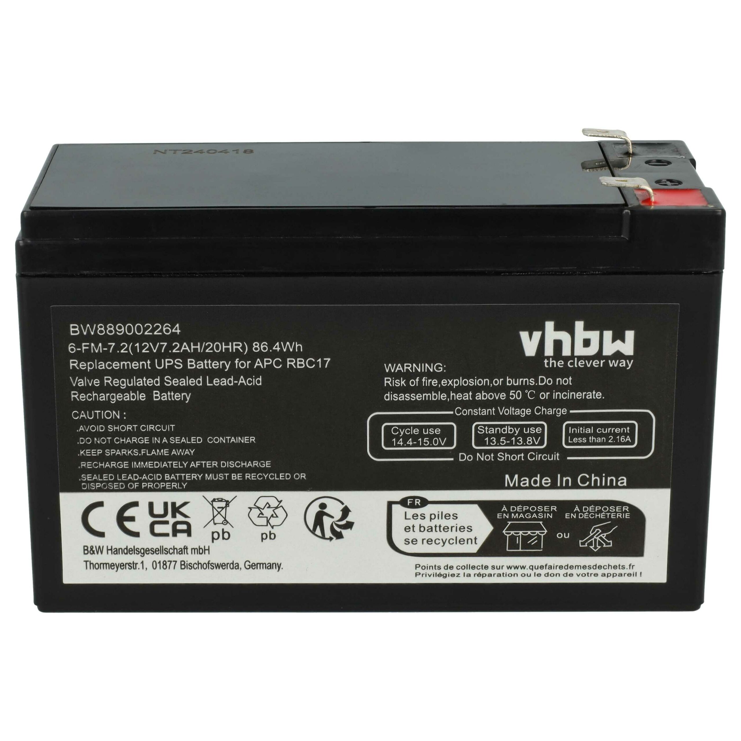 Bateria UPS vhbw substitui APC RBC48 - 7200 mAh 12 V AGM (4 unidades) - Image 3