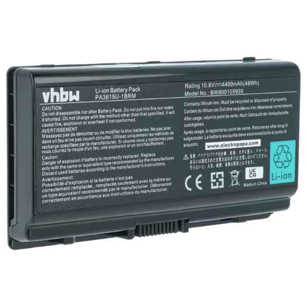 Bateria para Portátil Toshiba PA3615U-1BRS, PA3615U-1BRM, PABAS115 - 4400 mAh 10.8 V Li-Ion vhbw