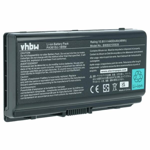 Bateria para Portátil Toshiba PA3615U-1BRS, PA3615U-1BRM, PABAS115 - 4400 mAh 10.8 V Li-Ion vhbw