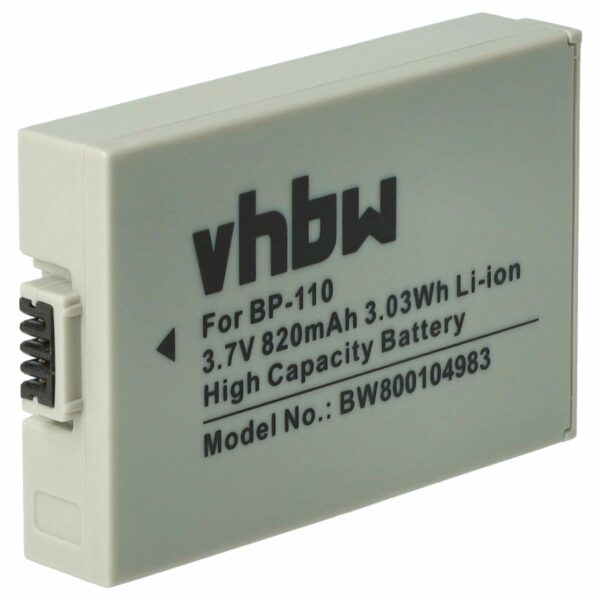 Bateria vhbw compatível com Canon BP-110 - 800 mAh 3.7 V Li-Ion