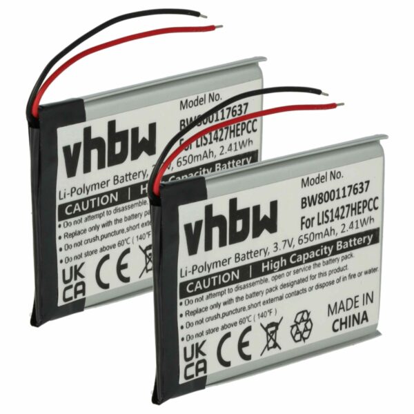 Bateria para Auscultadores Plantronics/Sony vhbw 650 mAh 3.7V - 2 unidades